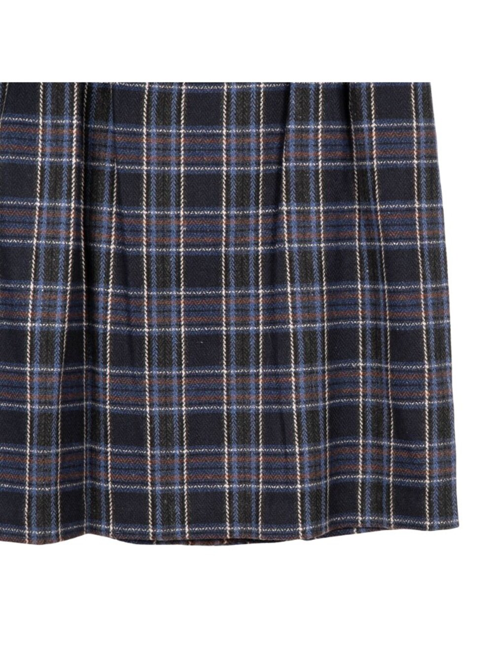 Plaid Wool Skirt 14 Womens Preppy Schoolgirl Y2K Blue Brown 90s Look Winter Knee - Picture 3 of 6